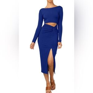 LYANER Women's Scoop Neck Cut Out Long Sleeve Split Hem Bodycon Midi Dress XL
